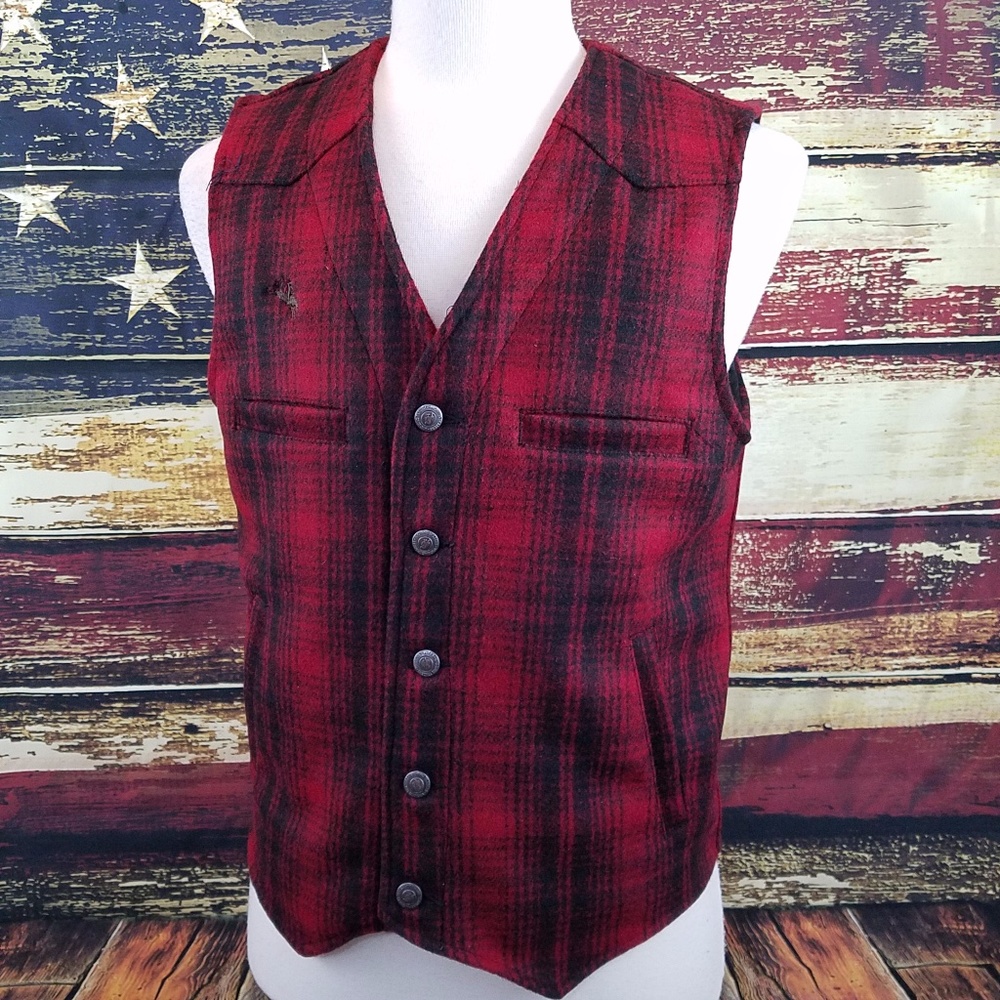 WYOMING TRADERS MENS AUSTRALIAN WOOL COWBOY RANCH VEST - RED PLAID